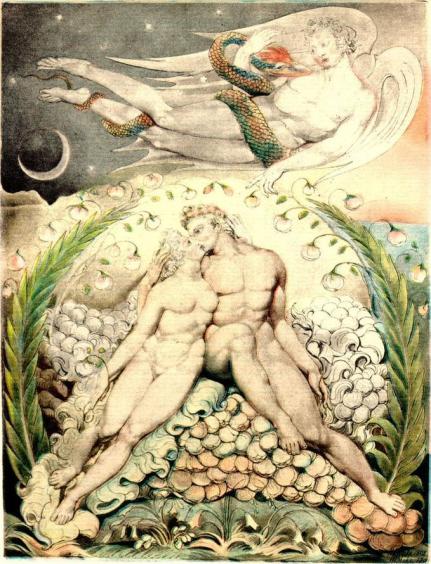 Blake,_William_(English,_1757–1827),_'Satan_Watching_the_Caresses_of_Adam_and_Eve'_(Illustration_to_'Paradise_Lost'),_1808,_pen;_watercolor_on_paper,_50.5_x_38_cm,_Museum_of_Fine_Arts,_Boston,_US-Satan Watching the Caresses of Adam and Eve