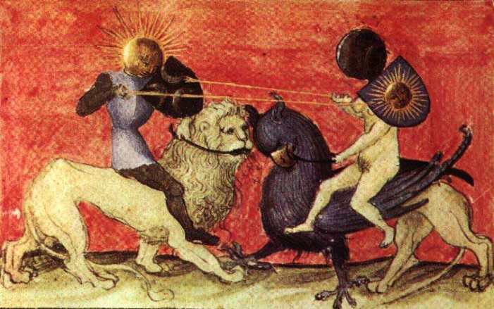 Aurora-sunandmoon-The clash-attraction between the two opposing principles, pictured in alchemical manuscripts Dawn Consurgens